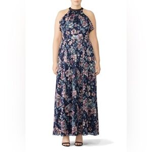 Marchesa Notte Blue Floral Halter Maxi‎ Dress size 4